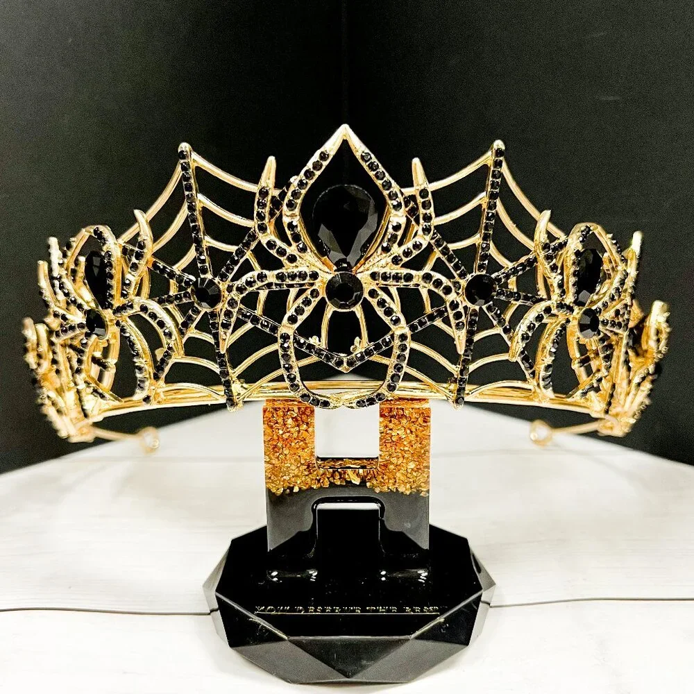 Spider woman crown, goth Halloween crown, Cosplay gold crown, Black spider crown